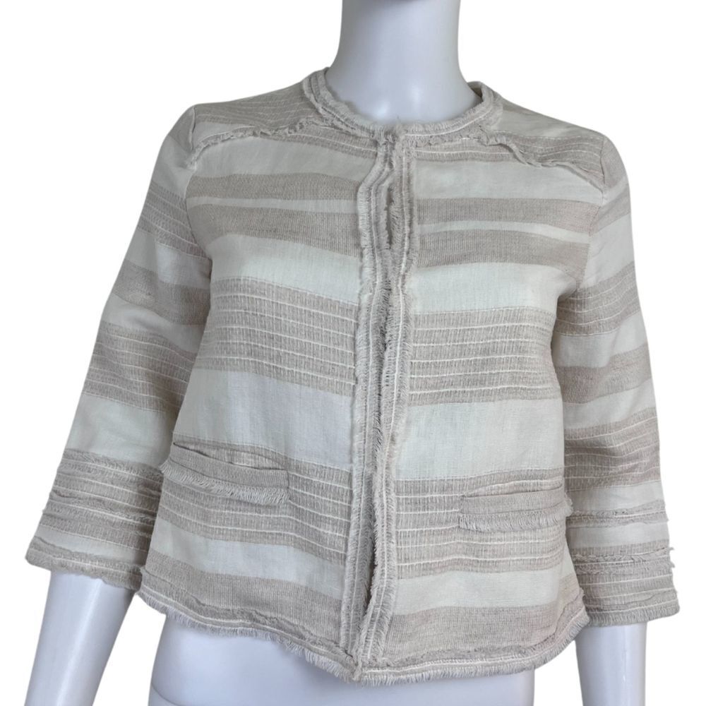 Greylin Women Size XXS Petite Cream Linen Cotton Cardigan Jacket Boxy Office